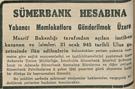 Sümerbank burs 1945