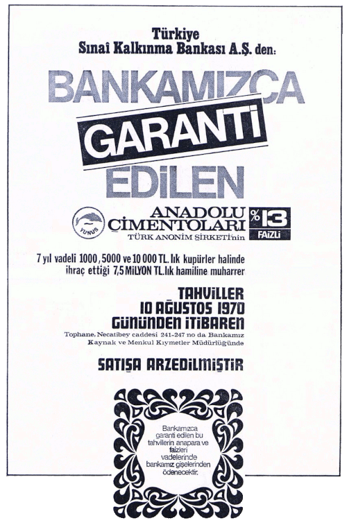 TSKB Türkiye Sınai Kalkınma Bankası 1970 ilan