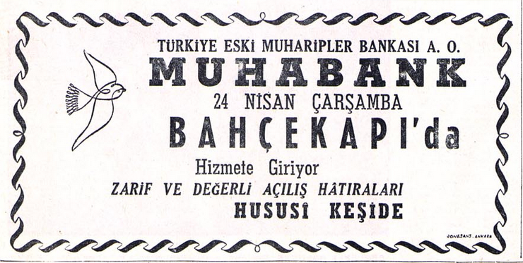 Muhabank Bahçekapı  ilanı 1957 